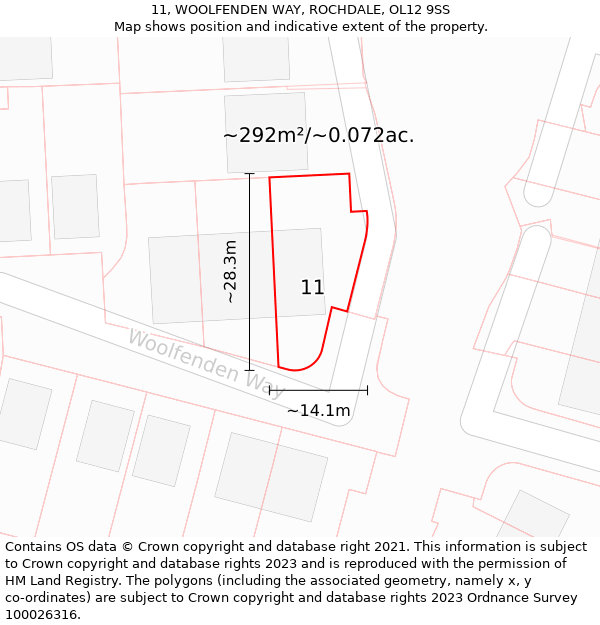 11, WOOLFENDEN WAY, ROCHDALE, OL12 9SS: Plot and title map