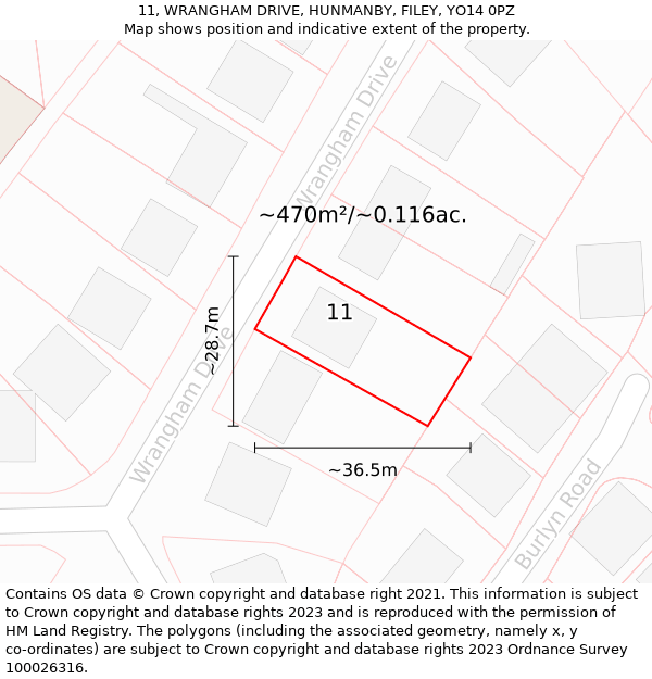 11, WRANGHAM DRIVE, HUNMANBY, FILEY, YO14 0PZ: Plot and title map