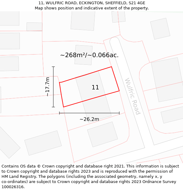 11, WULFRIC ROAD, ECKINGTON, SHEFFIELD, S21 4GE: Plot and title map