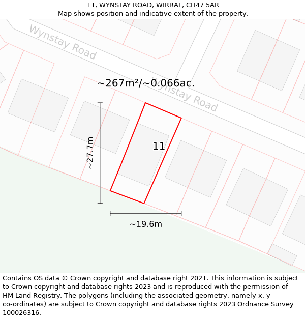 11, WYNSTAY ROAD, WIRRAL, CH47 5AR: Plot and title map