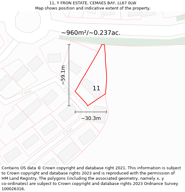 11, Y FRON ESTATE, CEMAES BAY, LL67 0LW: Plot and title map