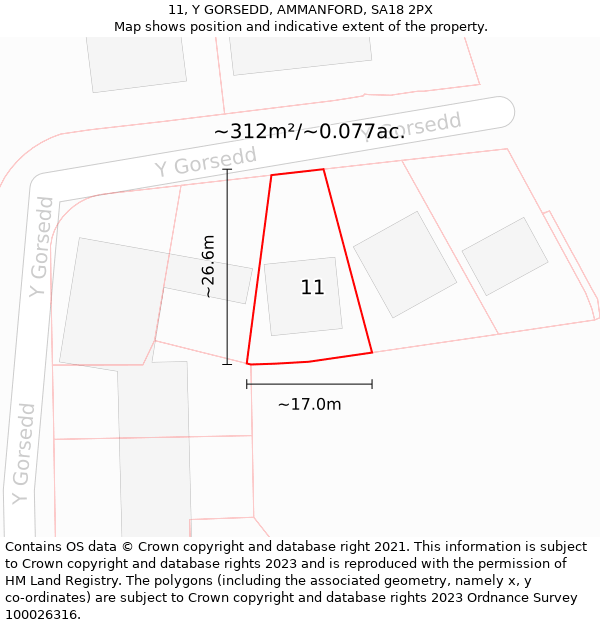 11, Y GORSEDD, AMMANFORD, SA18 2PX: Plot and title map