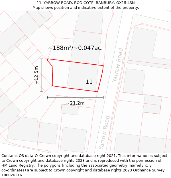 11, YARROW ROAD, BODICOTE, BANBURY, OX15 4SN: Plot and title map