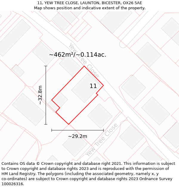 11, YEW TREE CLOSE, LAUNTON, BICESTER, OX26 5AE: Plot and title map