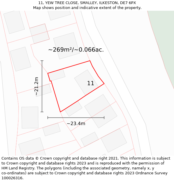 11, YEW TREE CLOSE, SMALLEY, ILKESTON, DE7 6PX: Plot and title map