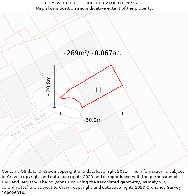 11, YEW TREE RISE, ROGIET, CALDICOT, NP26 3TJ: Plot and title map