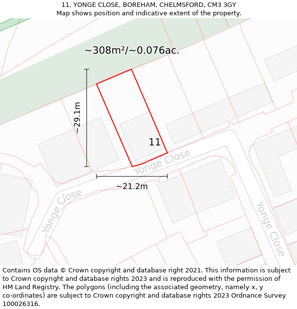 11, YONGE CLOSE, BOREHAM, CHELMSFORD, CM3 3GY: Plot and title map