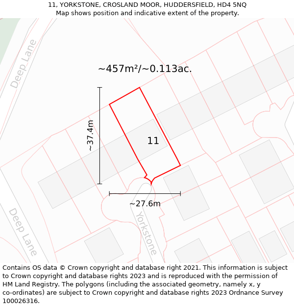 11, YORKSTONE, CROSLAND MOOR, HUDDERSFIELD, HD4 5NQ: Plot and title map