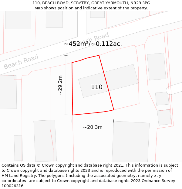 110, BEACH ROAD, SCRATBY, GREAT YARMOUTH, NR29 3PG: Plot and title map