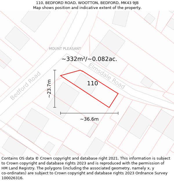 110, BEDFORD ROAD, WOOTTON, BEDFORD, MK43 9JB: Plot and title map