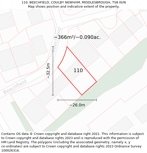 110, BEECHFIELD, COULBY NEWHAM, MIDDLESBROUGH, TS8 0UN: Plot and title map