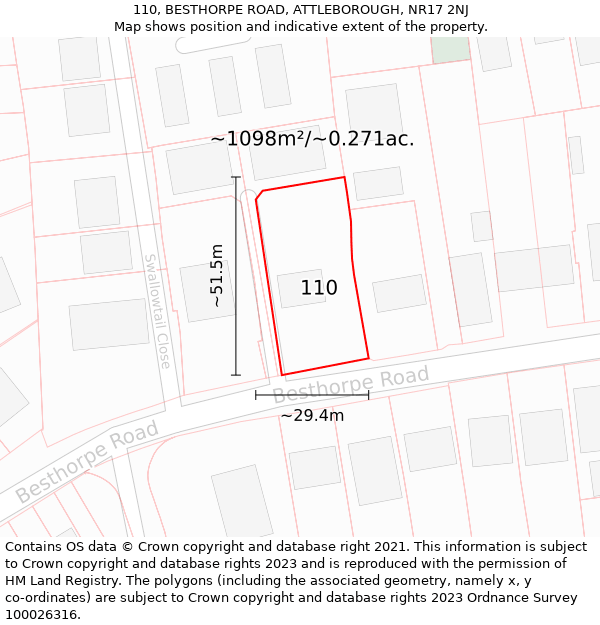 110, BESTHORPE ROAD, ATTLEBOROUGH, NR17 2NJ: Plot and title map