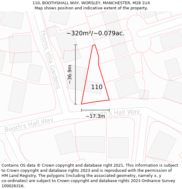 110, BOOTHSHALL WAY, WORSLEY, MANCHESTER, M28 1UX: Plot and title map