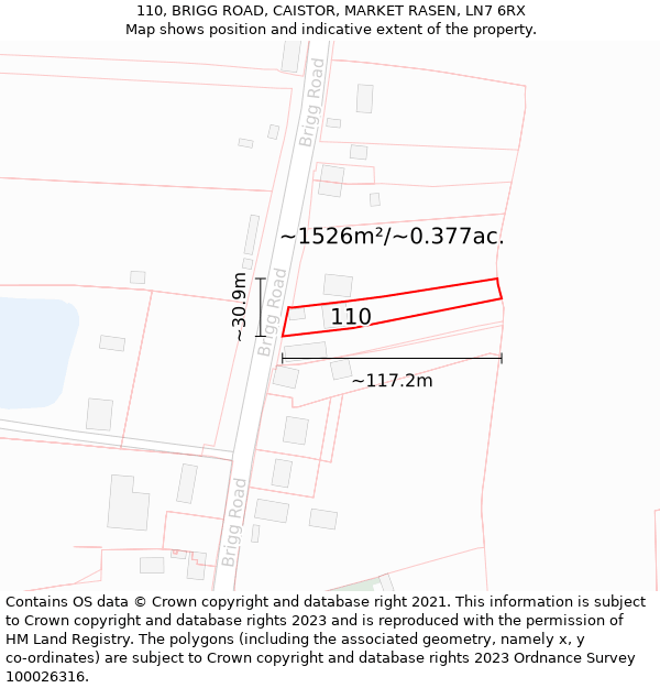 110, BRIGG ROAD, CAISTOR, MARKET RASEN, LN7 6RX: Plot and title map