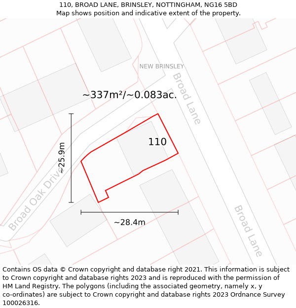 110, BROAD LANE, BRINSLEY, NOTTINGHAM, NG16 5BD: Plot and title map