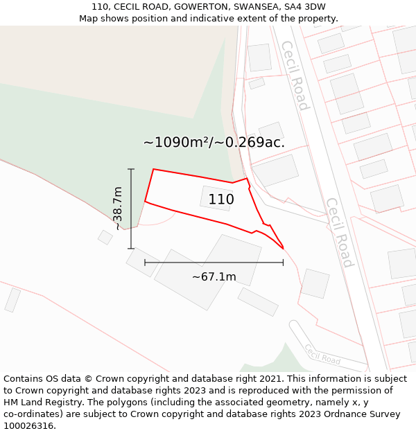 110, CECIL ROAD, GOWERTON, SWANSEA, SA4 3DW: Plot and title map