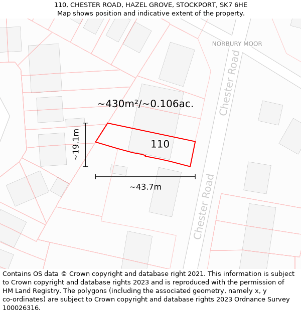 110, CHESTER ROAD, HAZEL GROVE, STOCKPORT, SK7 6HE: Plot and title map