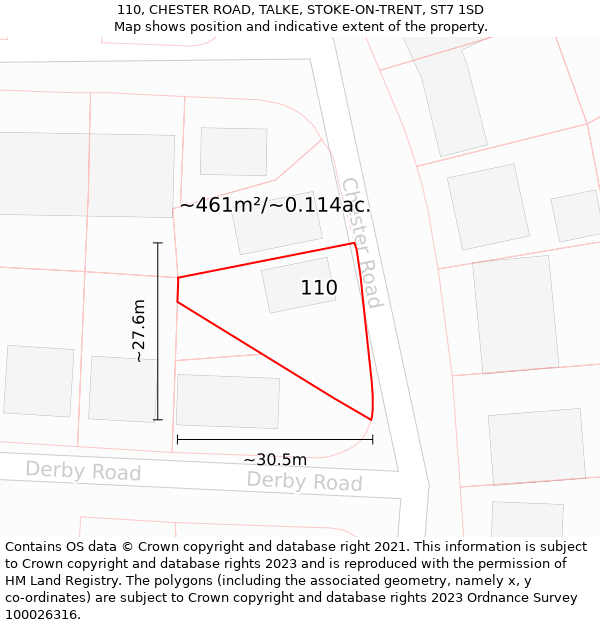 110, CHESTER ROAD, TALKE, STOKE-ON-TRENT, ST7 1SD: Plot and title map