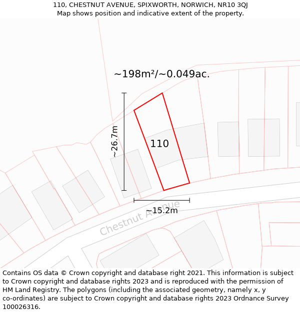 110, CHESTNUT AVENUE, SPIXWORTH, NORWICH, NR10 3QJ: Plot and title map