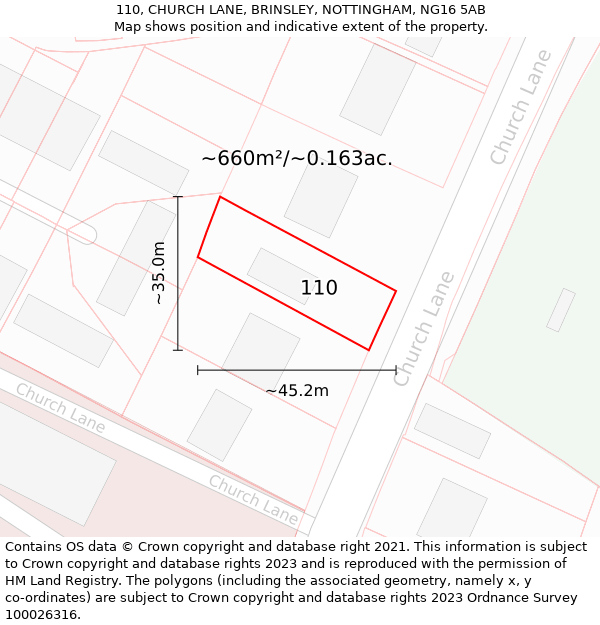 110, CHURCH LANE, BRINSLEY, NOTTINGHAM, NG16 5AB: Plot and title map