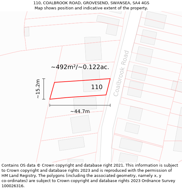 110, COALBROOK ROAD, GROVESEND, SWANSEA, SA4 4GS: Plot and title map