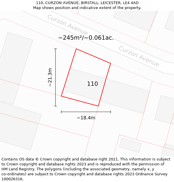 110, CURZON AVENUE, BIRSTALL, LEICESTER, LE4 4AD: Plot and title map