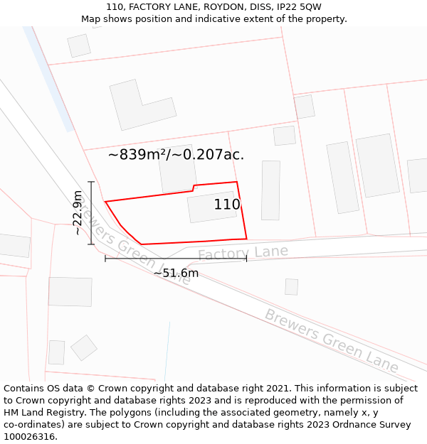 110, FACTORY LANE, ROYDON, DISS, IP22 5QW: Plot and title map