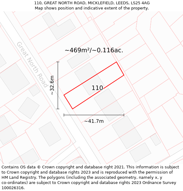 110, GREAT NORTH ROAD, MICKLEFIELD, LEEDS, LS25 4AG: Plot and title map