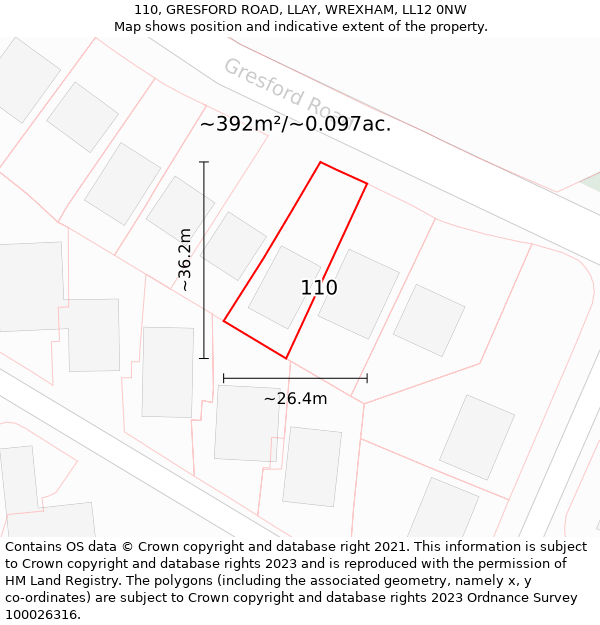 110, GRESFORD ROAD, LLAY, WREXHAM, LL12 0NW: Plot and title map