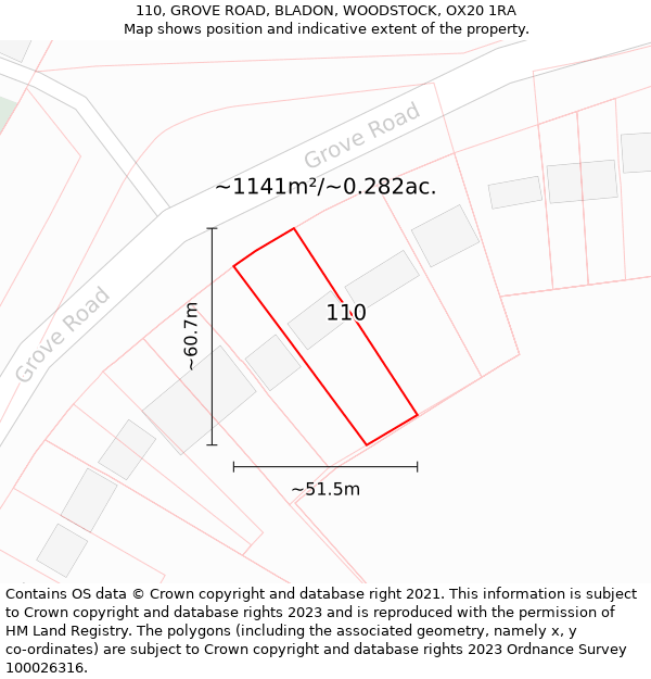 110, GROVE ROAD, BLADON, WOODSTOCK, OX20 1RA: Plot and title map