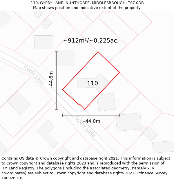 110, GYPSY LANE, NUNTHORPE, MIDDLESBROUGH, TS7 0DR: Plot and title map