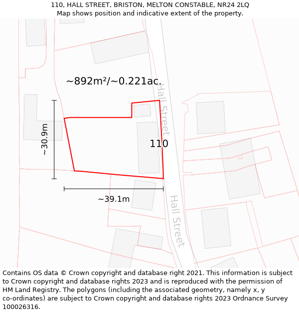 110, HALL STREET, BRISTON, MELTON CONSTABLE, NR24 2LQ: Plot and title map