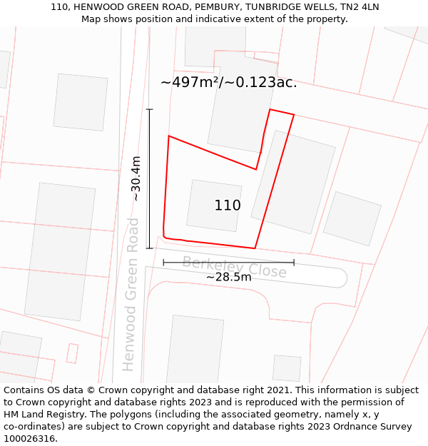 110, HENWOOD GREEN ROAD, PEMBURY, TUNBRIDGE WELLS, TN2 4LN: Plot and title map