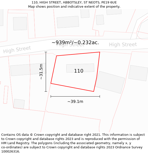 110, HIGH STREET, ABBOTSLEY, ST NEOTS, PE19 6UE: Plot and title map
