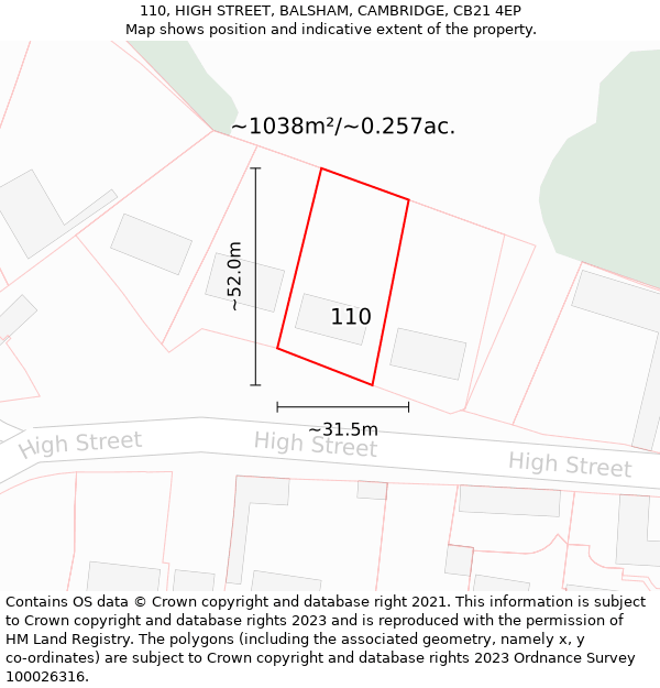 110, HIGH STREET, BALSHAM, CAMBRIDGE, CB21 4EP: Plot and title map
