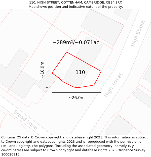 110, HIGH STREET, COTTENHAM, CAMBRIDGE, CB24 8RX: Plot and title map