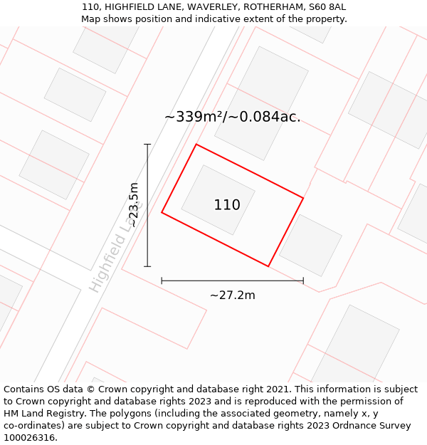 110, HIGHFIELD LANE, WAVERLEY, ROTHERHAM, S60 8AL: Plot and title map