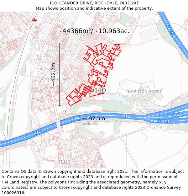 110, LEANDER DRIVE, ROCHDALE, OL11 2XE: Plot and title map