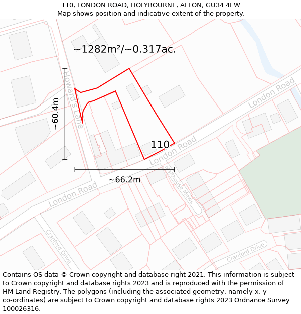 110, LONDON ROAD, HOLYBOURNE, ALTON, GU34 4EW: Plot and title map