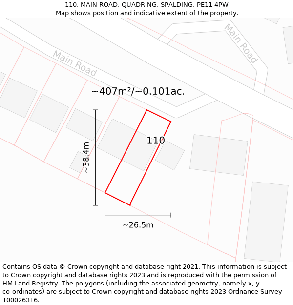 110, MAIN ROAD, QUADRING, SPALDING, PE11 4PW: Plot and title map