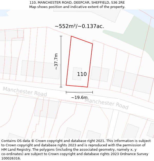 110, MANCHESTER ROAD, DEEPCAR, SHEFFIELD, S36 2RE: Plot and title map