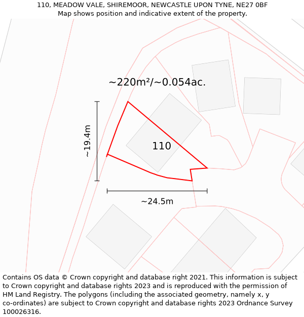 110, MEADOW VALE, SHIREMOOR, NEWCASTLE UPON TYNE, NE27 0BF: Plot and title map