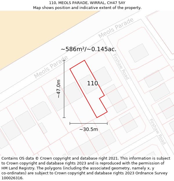 110, MEOLS PARADE, WIRRAL, CH47 5AY: Plot and title map