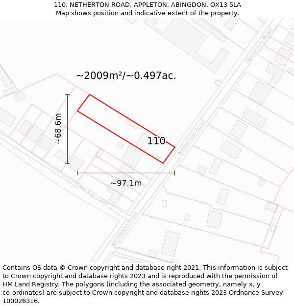 110, NETHERTON ROAD, APPLETON, ABINGDON, OX13 5LA: Plot and title map