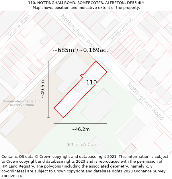 110, NOTTINGHAM ROAD, SOMERCOTES, ALFRETON, DE55 4LY: Plot and title map