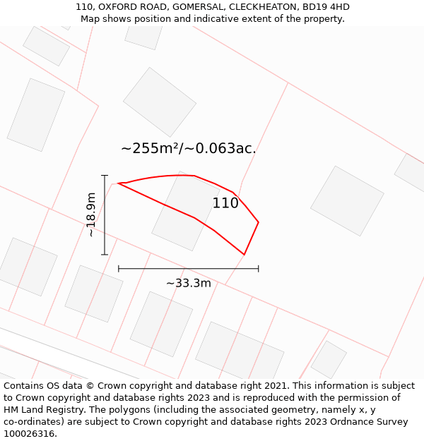 110, OXFORD ROAD, GOMERSAL, CLECKHEATON, BD19 4HD: Plot and title map