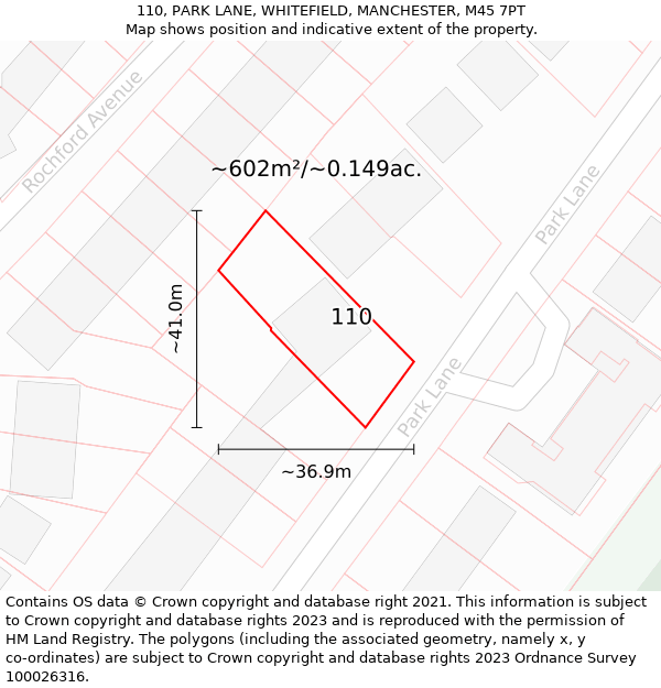 110, PARK LANE, WHITEFIELD, MANCHESTER, M45 7PT: Plot and title map