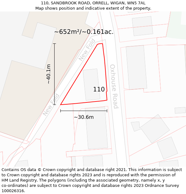 110, SANDBROOK ROAD, ORRELL, WIGAN, WN5 7AL: Plot and title map