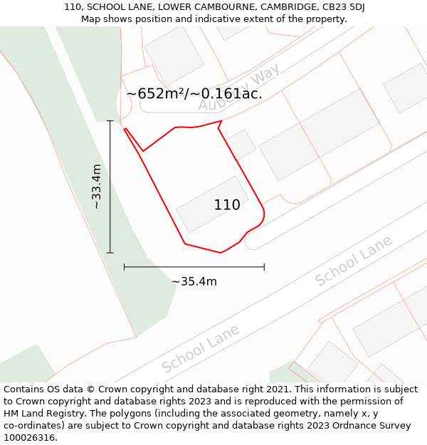 110, SCHOOL LANE, LOWER CAMBOURNE, CAMBRIDGE, CB23 5DJ: Plot and title map