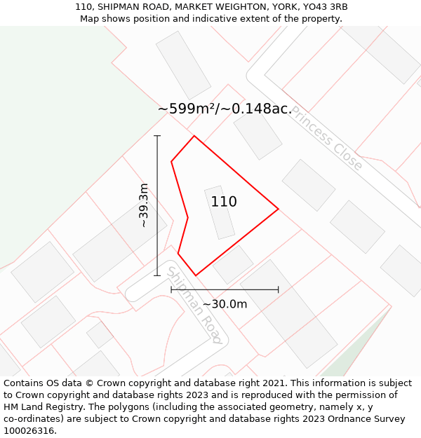 110, SHIPMAN ROAD, MARKET WEIGHTON, YORK, YO43 3RB: Plot and title map